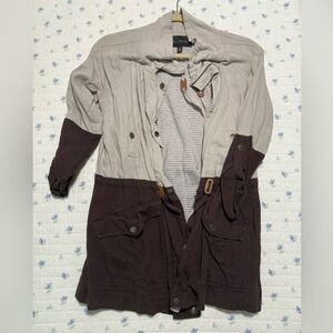 Blu Pepper Two-Tone Women's Linen Jacket Size Small Grey/Taupe and Brown Color